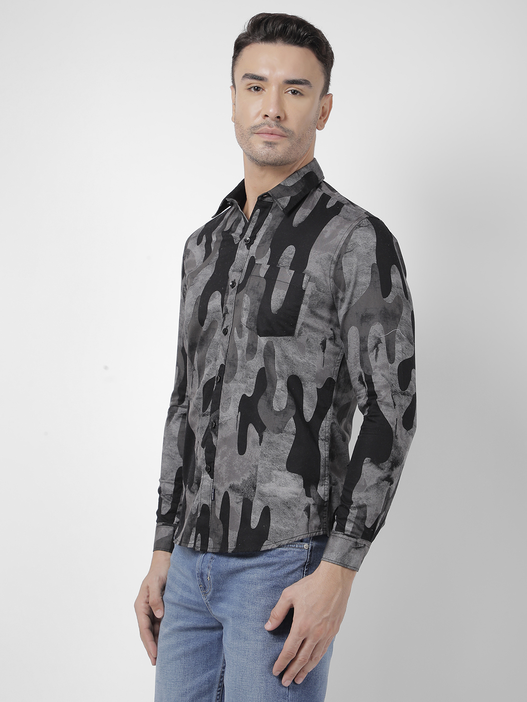 Numero Uno Men Abstract Grey Shirt